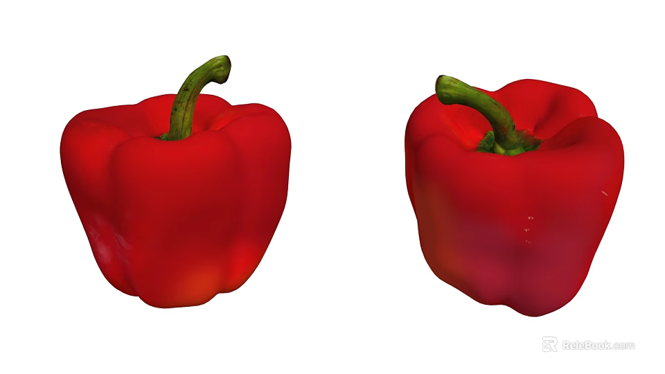 Two Fresh Vibrant Red Bell Peppers Healthy Organic Nutritious Vegetables 3d model 