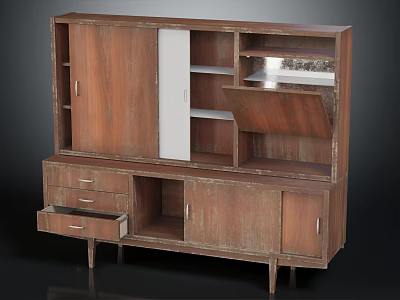 Modern Wooden Hallway Side Cabinet With Drawers Shelves And Cabinet Doors 3d model