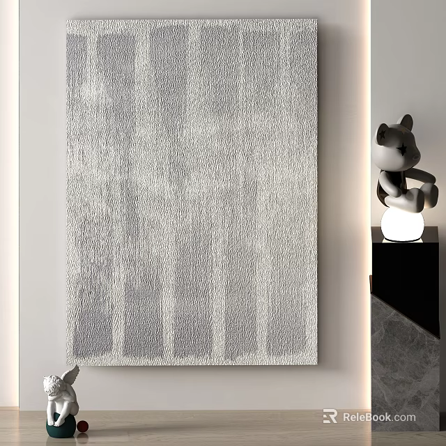 Gray Textured Square Rug In Modern Living Room Interior With Decorative Figurine 3d model 