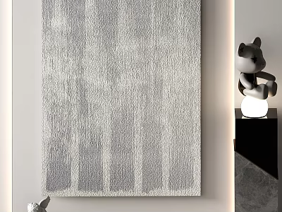 Gray Textured Square Rug In Modern Living Room Interior With Decorative Figurine 3d model
