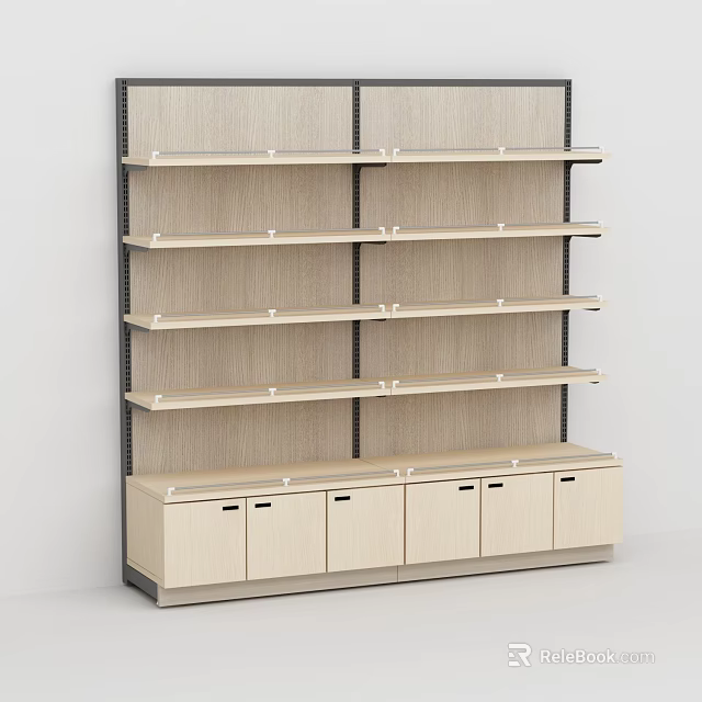 Modern Wooden Shelving Unit With Multiple Shelves And Lower Drawer Cabinet For Storage 3d model 