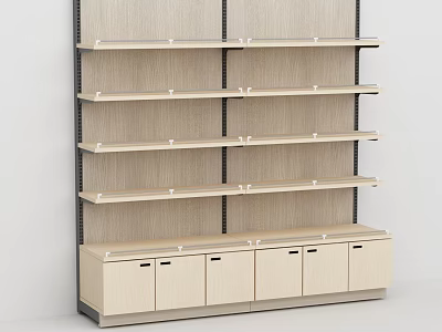 Modern Wooden Shelving Unit With Multiple Shelves And Lower Drawer Cabinet For Storage 3d model