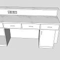 Modern Office Desk With Computer Monitor Keyboard Mouse Drawers And Black Chair