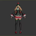 Festive Female Character In Christmas Outfit With Snowman Figure And Green Stockings