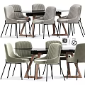 Modern Dining Table And Chairs Set With Light Gray Ribbed Chairs Black Tabletop And Wooden Legs