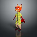 3D Fox Character Wearing Yellow Floral Shirt Beige Pants Red Shoes And Bag