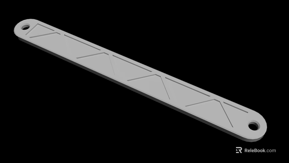 Gray Metal Long Strip Featuring Geometric Patterns On Surface With Black Background 3d model 