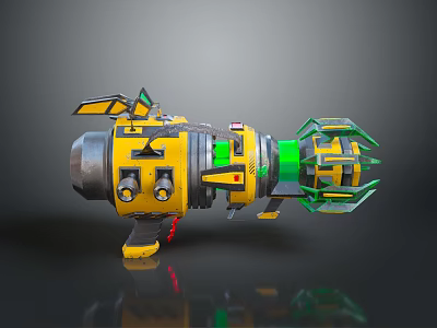 Futuristic Sci Fi Weapon With Yellow Mechanical Body And Green Glowing Cannon 3d model