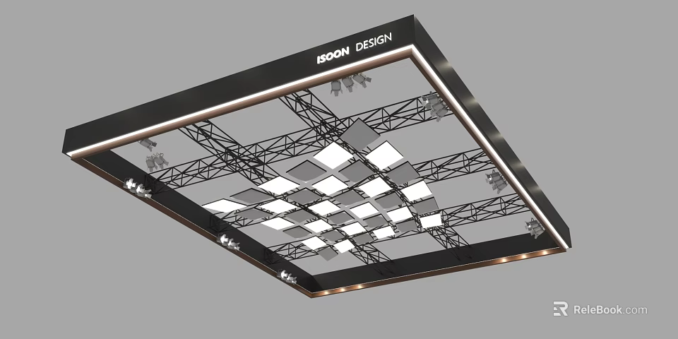 DOON DESIGN Mall Counter with Metal Framework Grid Design and Lighting 3d model