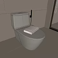 Modern White Toilet in Bathroom with Book on Lid and Mirror Wall