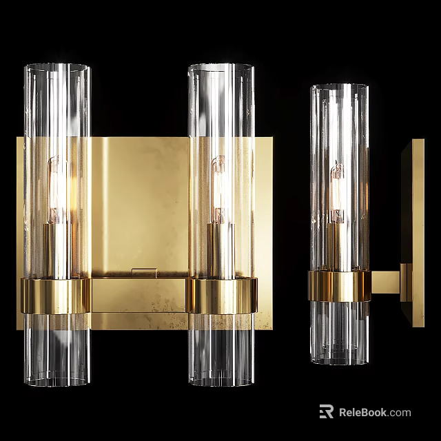 Modern Gold Wall Sconce With Clear Glass Tubes And Metal Frame Design 3d model 