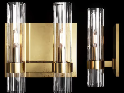 Modern Gold Wall Sconce With Clear Glass Tubes And Metal Frame Design 3d model