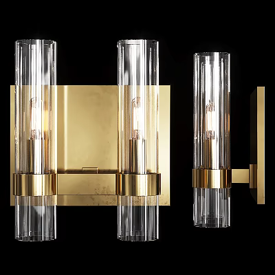 Modern Gold Wall Sconce With Clear Glass Tubes And Metal Frame Design 3d model