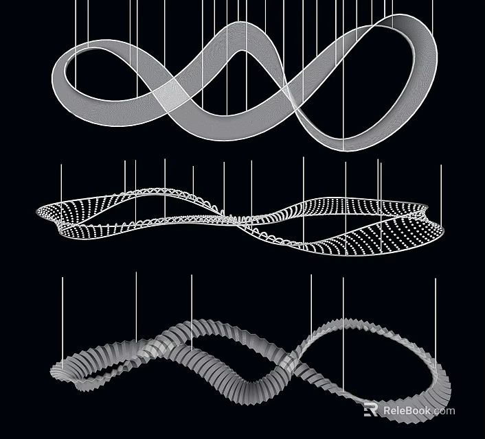 Stylish Modern Abstract Curved Chandelier Designs With Intricate Metal Frames And Hanging Structure 3d model 