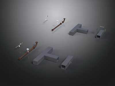 Scene Construction Components With Gray Blocks Brown Pipes And Metal Connectors 3d model