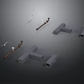 Scene Construction Components With Gray Blocks Brown Pipes And Metal Connectors