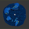 Blue Rock Terrain Scene With White Spire Glowing Blue Streaks And Yellow Accents