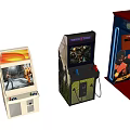 Three Electric Arcade Game Machines With Retro Design Game Screens And Joystick Controls