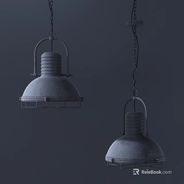 Industrial Style Metal Pendant Lights With Chain Hanging And Grid Lampshade Design 3d model 