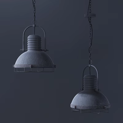 Industrial Style Metal Pendant Lights With Chain Hanging And Grid Lampshade Design 3d model