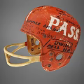 Vintage Red Football Helmet With Handwritten PASS And Text Details
