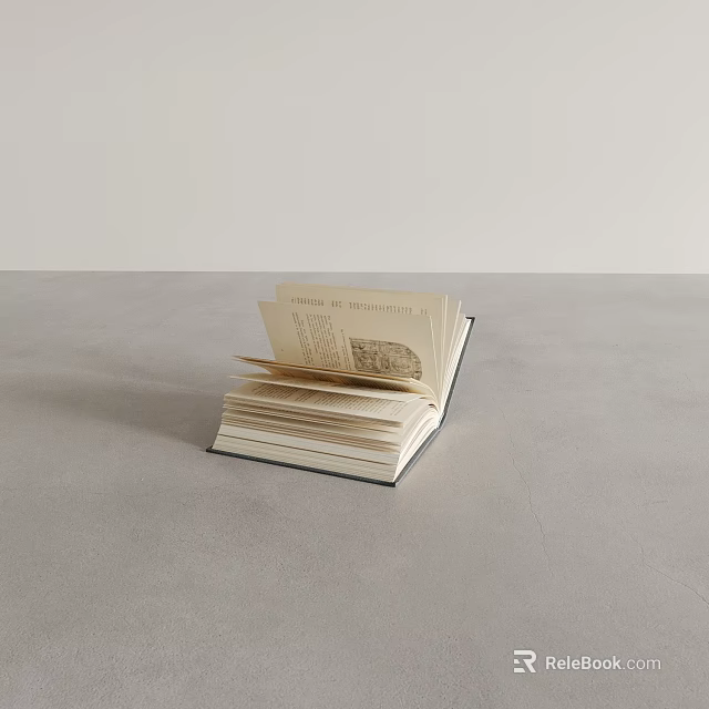 Open Book With Spread Pages Displaying Text And Illustrations On Gray Surface 3d model