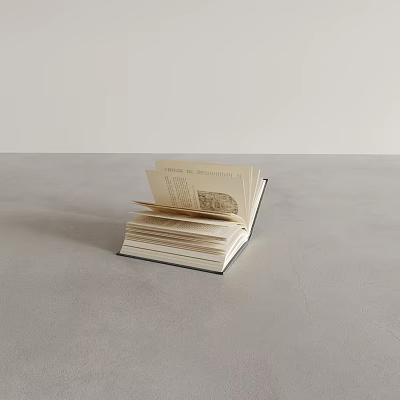 Open Book With Spread Pages Displaying Text And Illustrations On Gray Surface 3d model