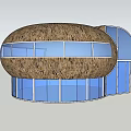 Round Shaped Architectural Structure With Thatched Roof And Central Circular Opening Glass Windows