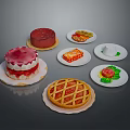 Assorted Dessert Platter With Red Cake Layered Cream Pie Lattice Top And Fruit Tarts
