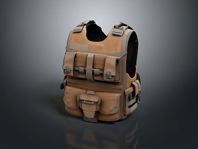 Brown Tactical Vest With Multiple Straps Functional Pockets And Adjustable Buckles 3d model