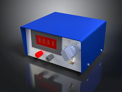 Blue Digital Control Device With Red Button Gray Knob And LED Digital 3d model