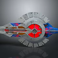 Futuristic Silver Water Vehicle With Red Circular Center Blue Accents And Gear Like Structure
