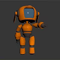 Orange Robot Character Featuring Blue Screen Antenna And Metallic Mechanical Arms 3d model
