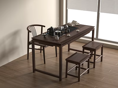 New Chinese Style Tea Room Solid Wood Tea Table and Chair Balcony Tea Room Tea Cabinet Tea Set Storage Cabinet 3d model