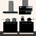 Modern Kitchen Appliances With Range Hoods Stovetops And Stainless Steel Kettles