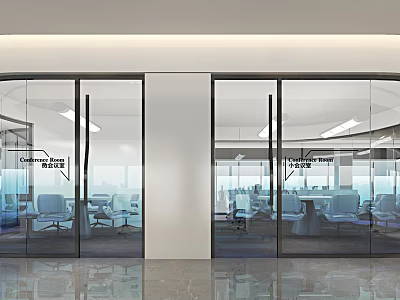 Modern Conference Room Interior Design With Glass Doors Conference Table And Office Chairs 3d model
