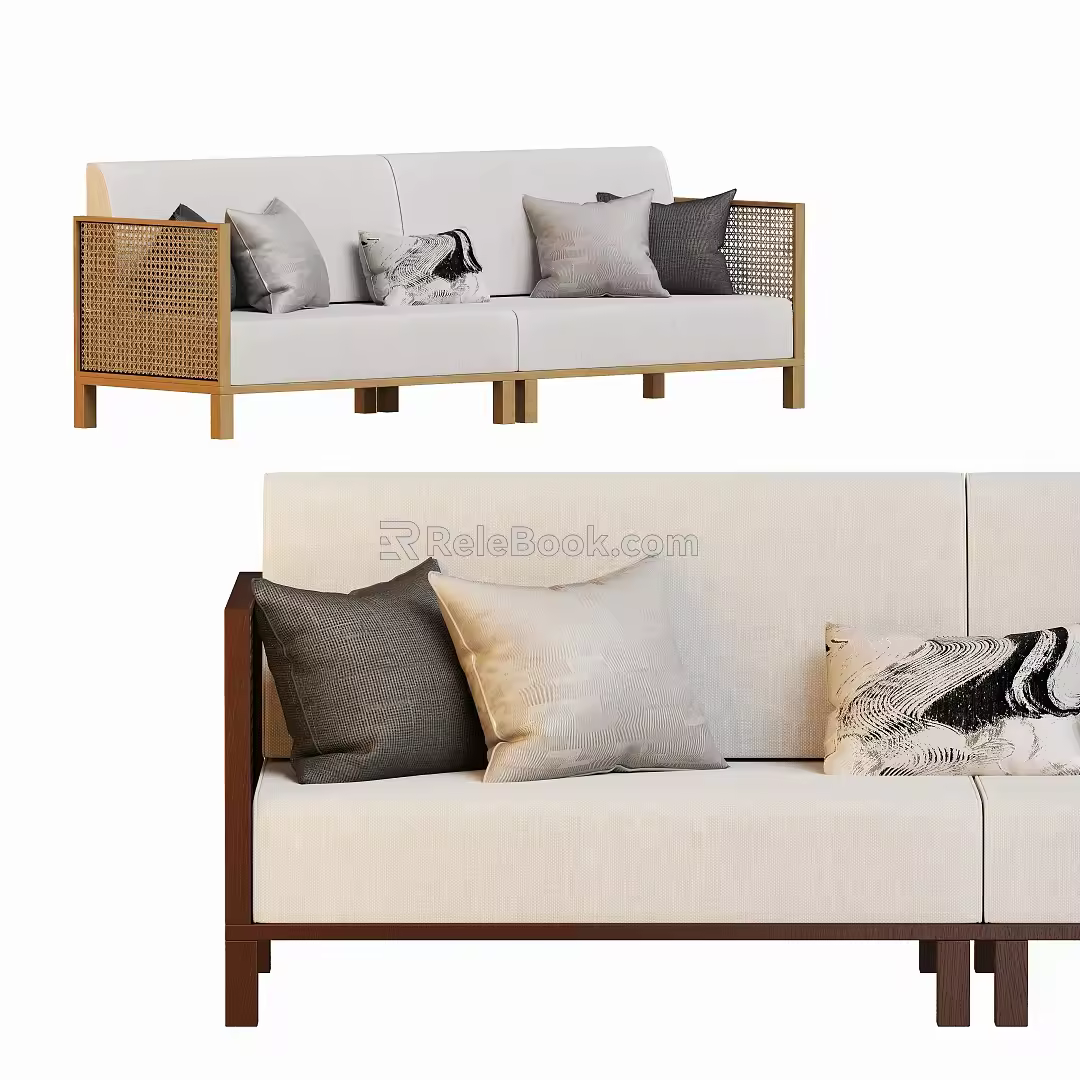 New Chinese-style Multi-person Straight-row Sofa 3d model