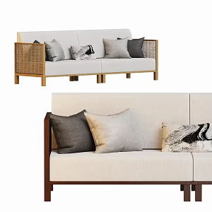 New Chinese-style Multi-person Straight-row Sofa 3d model