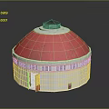 Scenic View Of Dome Building With Red Roof Green Top White Walls And Arched Windows