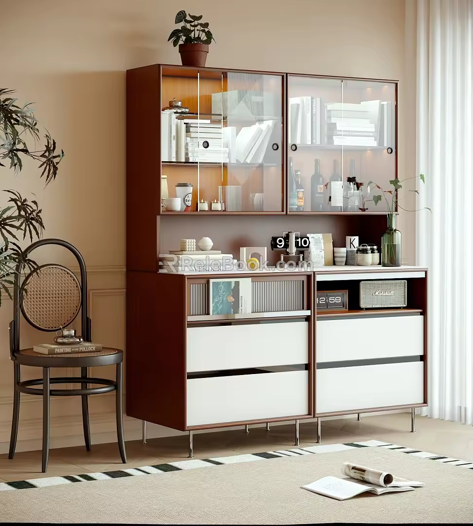 Modern Silent Sideboard Locker Coffee Machine Wine Bottle Wine Glass Ornaments Combination 3d model