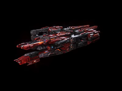 Red And Black Sci Fi Spaceship With Detailed Structure And Glowing Lights 3d model
