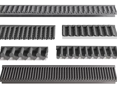 Traditional Roof Tile Components With Various Curved And Flat Designs 3d model