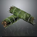 Wood And Stone Bundled In Green Net Rolls As Natural Construction Materials