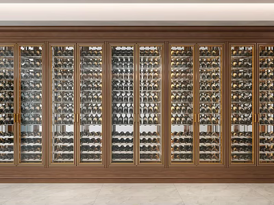 Elegant Modern Wine Cabinet With Glass Doors And Wooden Frame Holding Wine Bottles 3d model