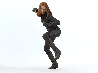 Female Game Movie Character In Black Combat Suit With Auburn Hair And Fighting Stance 3d model