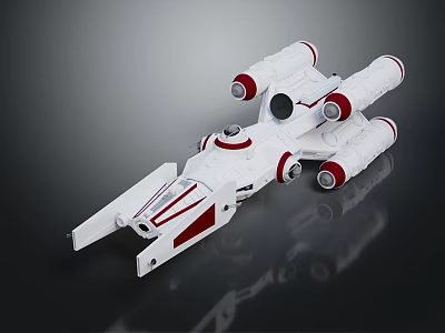 White and Red Cosmic Spaceship Model with Multiple Thrusters and Aerodynamic Structure 3d model