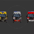 Ambulance Vehicles in Various Colors with Medical Emergency Symbols Displayed in a Line