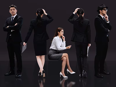 Group of Business Professionals in Formal Attire Standing Sitting and Posing 3d model