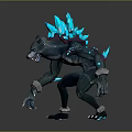 3D Fantasy Creature Character In Aggressive Stance With Blue Crystal Spikes And Mechanical Sharp Claws