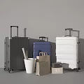 Stylish Gray Blue White Suitcases With Paper Bags And Hello Label Box